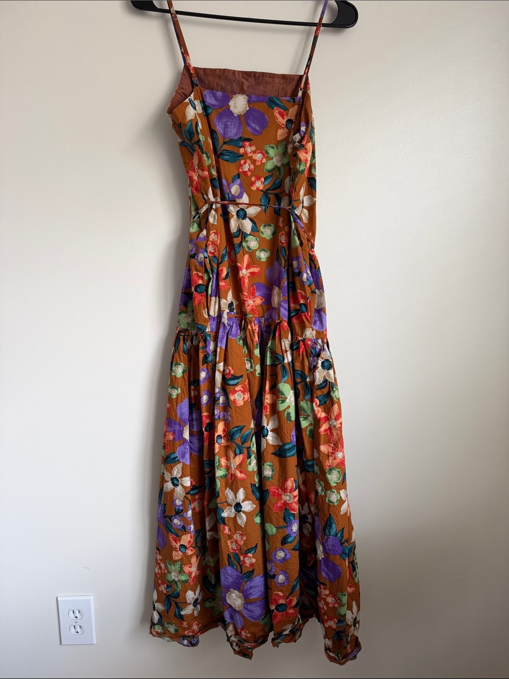 Current Air Anthropology Brown Floral Fall Transitional 💯 Cotton Maxi Dress - Picture 10 of 11